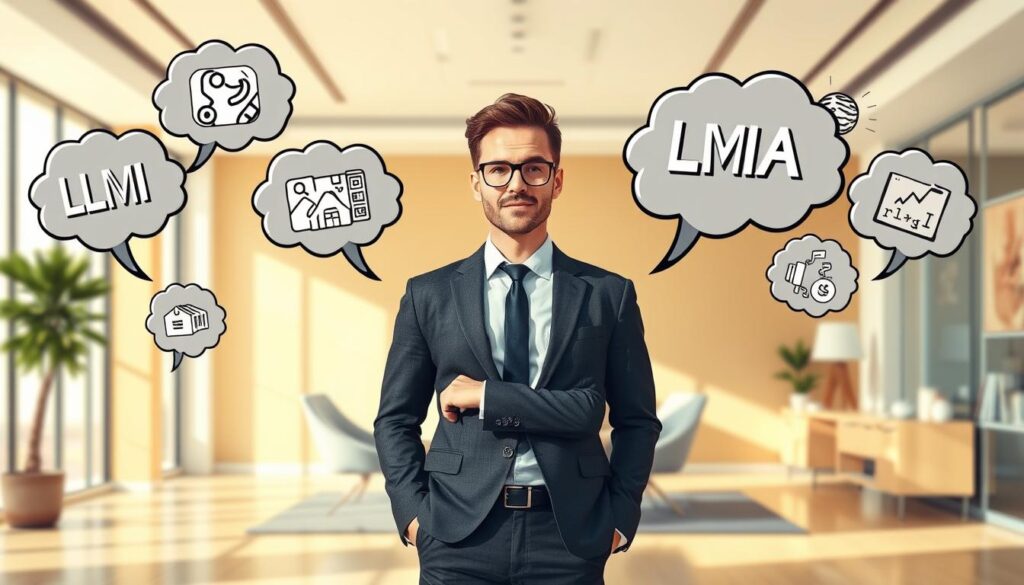 A vibrant, conceptual illustration depicting the debunking of common myths about LMIA consultants. In the foreground, a confident, professional-looking LMIA consultant stands amidst floating thought bubbles, each bursting with an iconic symbol or image representing a prevalent misconception about their role and expertise. The middle ground features a sleek, modern office setting with clean lines and sophisticated decor, conveying the consultant's expertise and authority. The background is softly blurred, with a warm, muted color palette to create a sense of focus and emphasis on the central figures and concepts. The overall scene is illuminated by natural, directional lighting, casting subtle shadows and highlights to add depth and dimension. The mood is one of clarity, confidence, and the dispelling of misinformation.